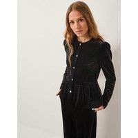 Monsoon Vayle Stretch Velvet Peplum Jacket - Black