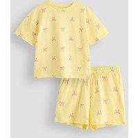 The Very Collection Girls Bow Print Short Pyjama Set - Yellow