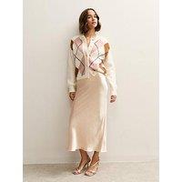 New Look Cream Satin Midi Skirt