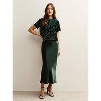 New Look Dark Green Satin Midi Skirt