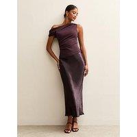 New Look Dark Burgundy Satin Midi Skirt