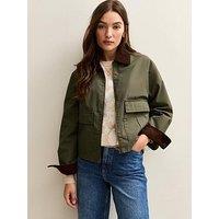 New Look Khaki Contrast Collar Cropped Barn Jacket