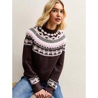 New Look Fluffy Fairisle Jumper - Pink