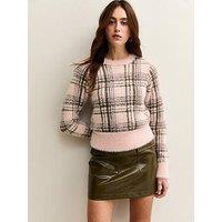 New Look Fluffy Check Jumper - Pink