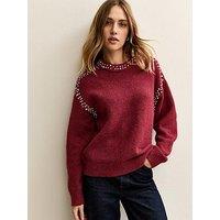 New Look Diamante Embellished Jumper - Dark Red
