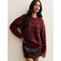New Look Red Sparkle Houndstooth Knitted Jumper
