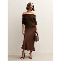 New Look Dark Brown Satin Bias Cut Midi Skirt