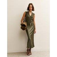 New Look Light Khaki Satin Bias Cut Midi Skirt