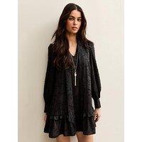 New Look Black Floral Burnout Pussybow Mini Dress