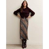 New Look Spot Print Satin Bias Cut Midi Skirt - Black