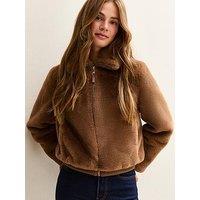 New Look Faux Fur Bomber Jacket - Brown