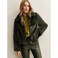 New Look Faux Fur Bomber Jacket - Green