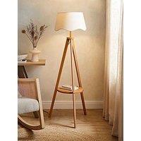 Valuelights Morrigan Mid Wood Shelf Floor Lamp With Natural Scalloped Shade