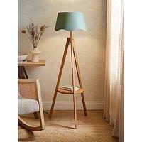 Valuelights Morrigan Mid Wood Shelf Floor Lamp With Sage Green Scalloped Shade