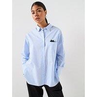 Ps Paul Smith Womens Striped Long Sleeve Cat Embroidered Shirt - Blue