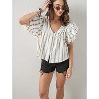 The Very Collection V-Neck Fluted Blouse - Stripe