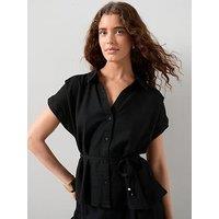 The Very Collection Linen Short Sleeve Belted Co-Ord Shirt - Black