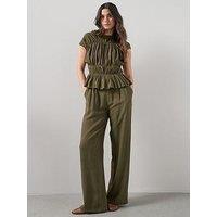 The Very Collection Linen Tailored Wide Leg Co-Ord Trousers - Green