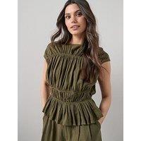 The Very Collection Linen Tiered Detail Blouse - Green
