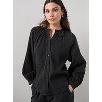 The Very Collection Ladder Insert Crinkle Co-Ord Blouse - Black