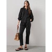 The Very Collection Crinkle Co-Ord Tapered Trousers - Black
