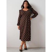 The Very Collection Curve V Neck Shirred Midi Dress - Polka Dot