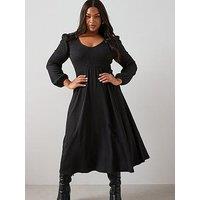 The Very Collection Curve V Neck Shirred Midi Dress - Black