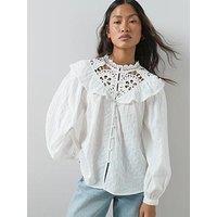 The Very Collection Lace Insert Frill Detail Blouse - White