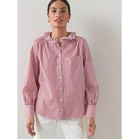 The Very Collection Scalloped Frill Stripe Button Up Shirt - Red