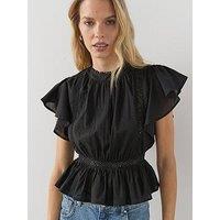 The Very Collection Cotton Lace Ladder Detail Ruffle Top - Black