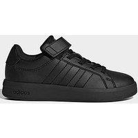 Adidas Sportswear Kids' Grand Court 3.0 Elastic Lace Trainers With Hook-And-Loop Strap - Black