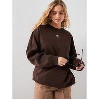 Adidas Originals Women'S Essentials Fleece Long Oversized Crew Sweatshirt - Brown