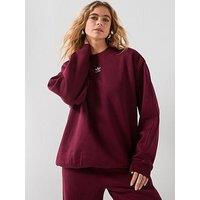 Adidas Originals Women'S Essentials Fleece Long Oversized Crew Sweatshirt - Red