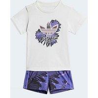 Adidas Originals Infant Unisex Floral Printed Regular Short T-Shirt Set - Purple