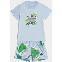 Adidas Originals Infant Unisex Floral Printed Short And T-Shirt Set - Blue