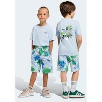 Adidas Originals Kids Unisex Floral Printed Regular Short Tee Set - Blue