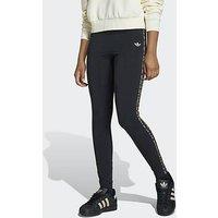 Adidas Originals Junior Girl'S 3 Stripes Animal Print Leggings - Black