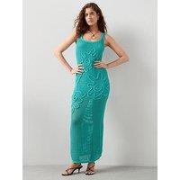 The Very Collection Cotton Rich Crochet Flower Tape Maxi Dress - Aqua Blue