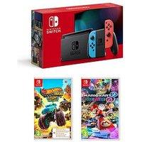 Nintendo Switch Neon Console Plus Hotwheels Monster Truck & Mario Kart 8 Deluxe