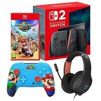 Nintendo Switch 2 + Mario Kart World + Airlite Fit Headset Ns2 Charcoal Black + Rematch Wireless Ns2 Mario & Luigi