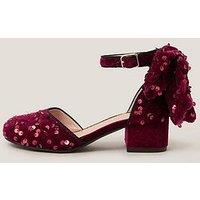 Monsoon Girls Sequin Velvet Bow Heeled Shoes - Dark Red