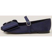 Monsoon Girls Bow Satin Ballet Flats - Navy