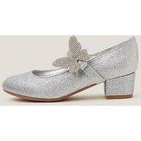 Monsoon Girls Butterfly Strap Glitter Heeled Shoes - Silver