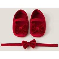 Monsoon Baby Girls Bow Velvet Headband & Booties Set - Red