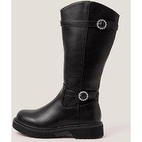 Monsoon Girls Diamante Buckle Knee High Boots - Black