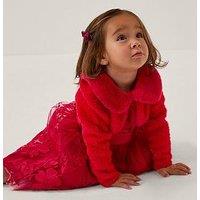 Monsoon Baby Girls Detachable Collar Fuzzy Cardigan - Red