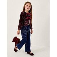 Monsoon Girls Velvet Sequin Bow Jacket - Dark Red
