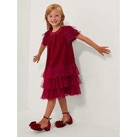 Monsoon Girls Alexandra Velvet Ruffle Party Dress - Red