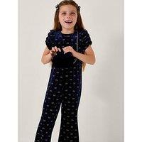 Monsoon Girls Bow Embellished Velvet Flare Jumpsuit - Navy