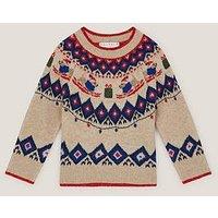 Monsoon Boys Christmas Snow Dogs Fairisle Jumper - Cream